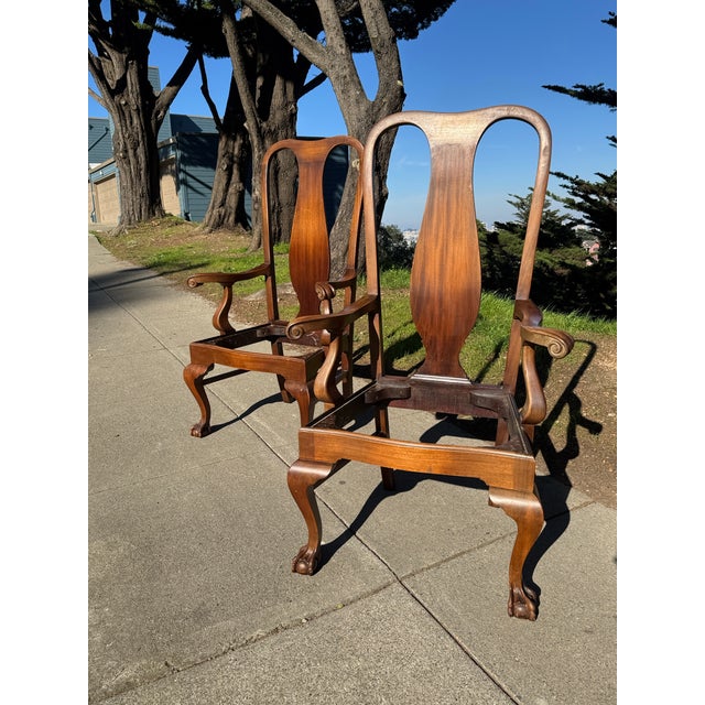 Antique Queen Anne Mahogany Chairs Pair For Sale In San Francisco - Image 6 of 12