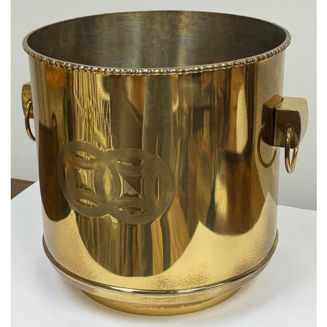Metal Large Vintage Brass Chinoiserie Style Engraved Planter For Sale - Image 7 of 12