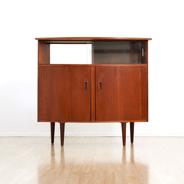 Mid Century Danish Teak Curved Corner Bar Drinks Cabinet For Sale - Image 9 of 12