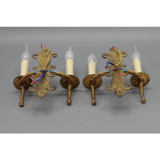 Late 19th Century French Gilt Wrought Iron Sconces, 1890s, Set of 2 For Sale - Image 16 of 18