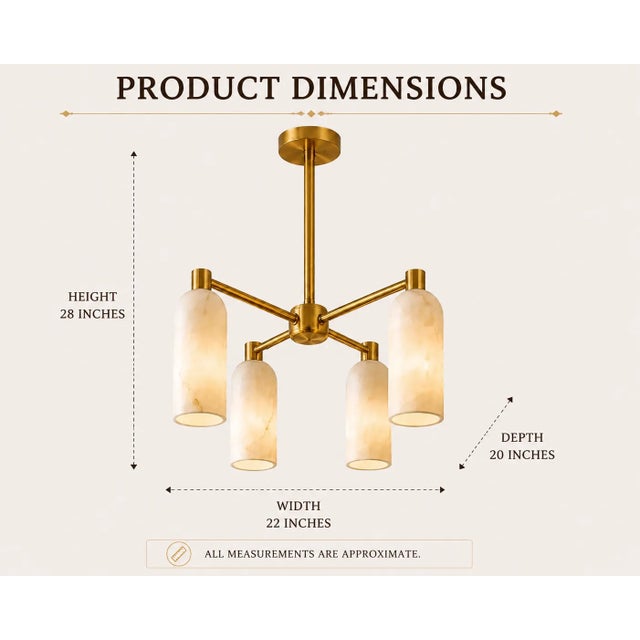 Handcrafted Brass 4-Light Chandelier With Natural Alabaster Shades, Luxury Dining Room Pendant Light For Sale - Image 6 of 7