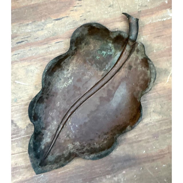 Copper Vintage Italian Patinated Copper Leaf Bowl For Sale - Image 8 of 13