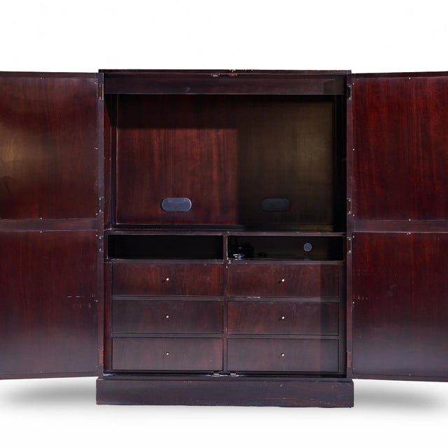Thomas Pheasant for Baker Mahogany, Brass and Leather Cabinet - Pair For Sale - Image 11 of 12