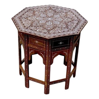 Indian Rosewood Octagonal Side Table with Floral Inlay For Sale