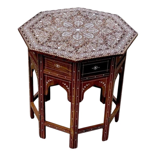 Indian Rosewood Octagonal Side Table with Floral Inlay For Sale