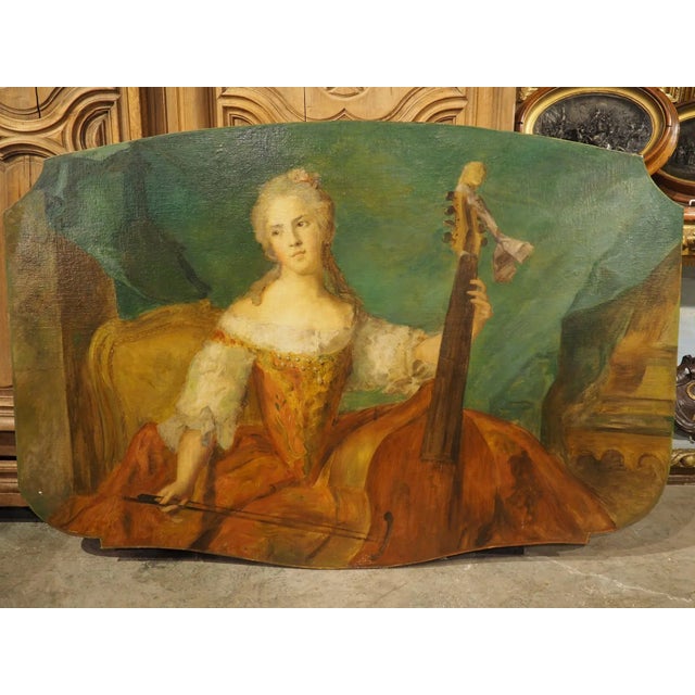 19th Century French Overdoor Painting, the Cellist For Sale - Image 4 of 12