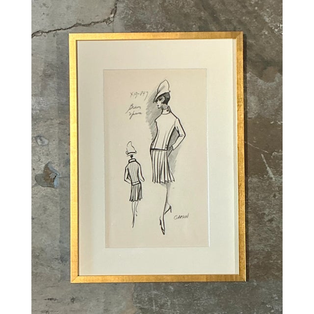 Gold Vintage Pierre Cardin Fashion Sketch For Sale - Image 8 of 12