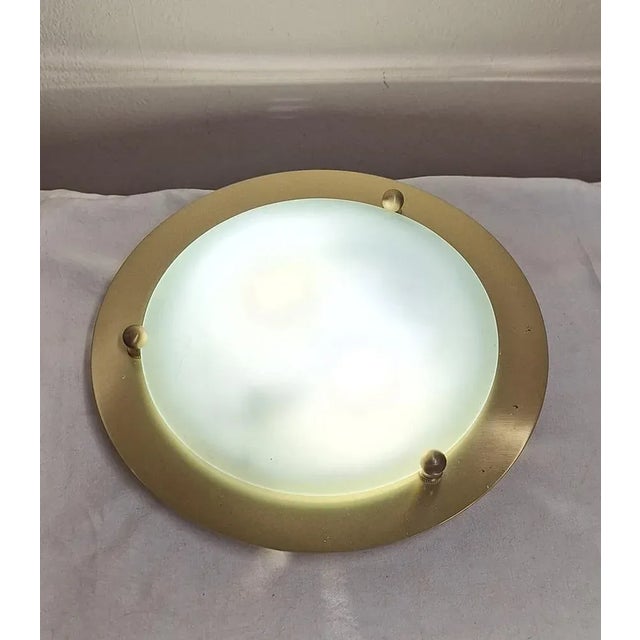 Vintage Ceiling Lamp with a Gold-Colored Metal Base and Curved Matt Glass Lampshade from Belmonte, 1990s For Sale - Image 3 of 8