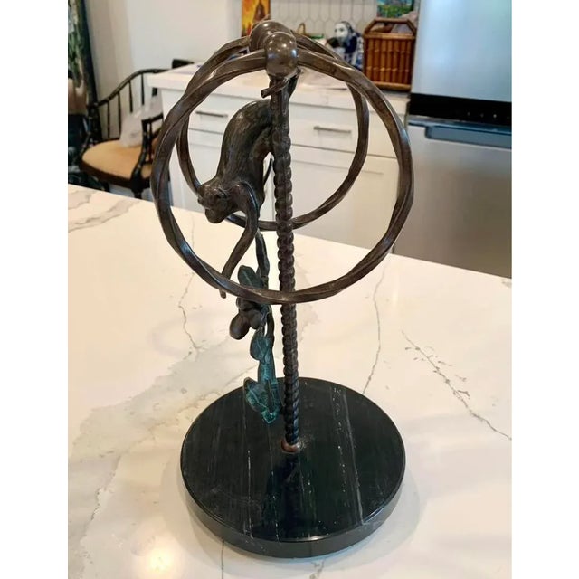 Brutalist Bronze and Marble Countertop Towel Ring For Sale - Image 3 of 4