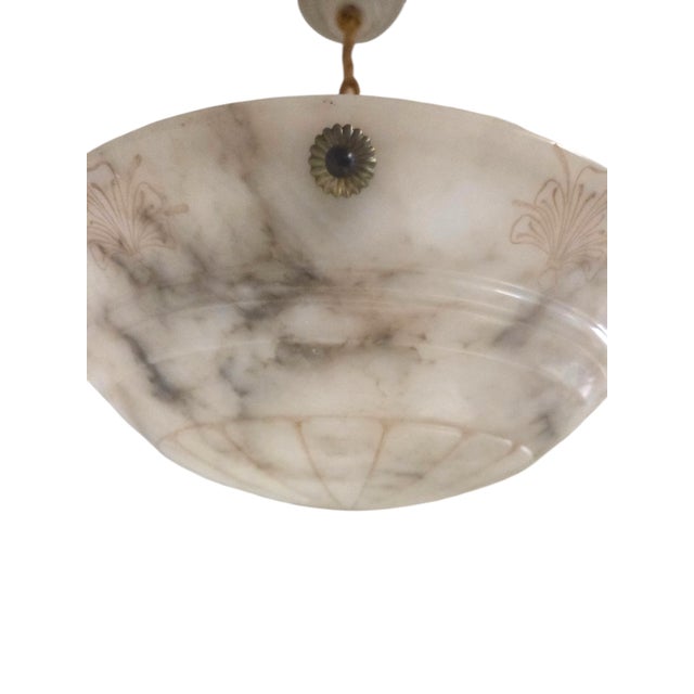 Early 20th Century Hand Carved French White+ Grey Alabaster W/Carved Detail, Alabaster Canopy +Cord For Sale - Image 14 of 16