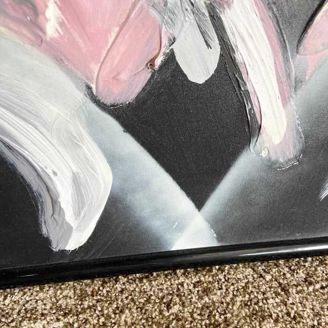 Textile Postmodern Abstract Framed Black and Pink Painting For Sale - Image 7 of 8