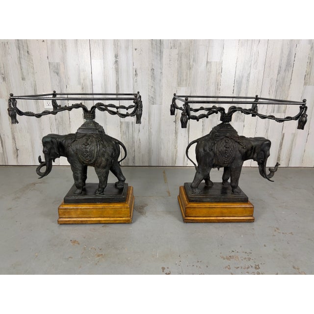Bronze Elephant Mounted on Leather Base Side Table For Sale - Image 10 of 13