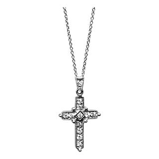 White Diamond Cross Pendant with White Gold Necklace 18 Karat White Gold For Sale