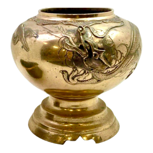 Large Antique Bronze and Gilt Gold Meiji Jardiniere With Raised Relief Dragon