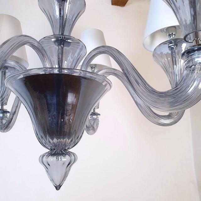 1990s Blue-Gray Murano Glass Mid Century Modern Chandelier For Sale - Image 10 of 12