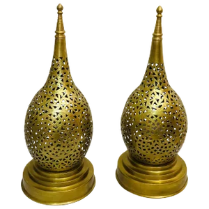 Handmade Tear Shaped Gold Brass Table Lamps - a Pair