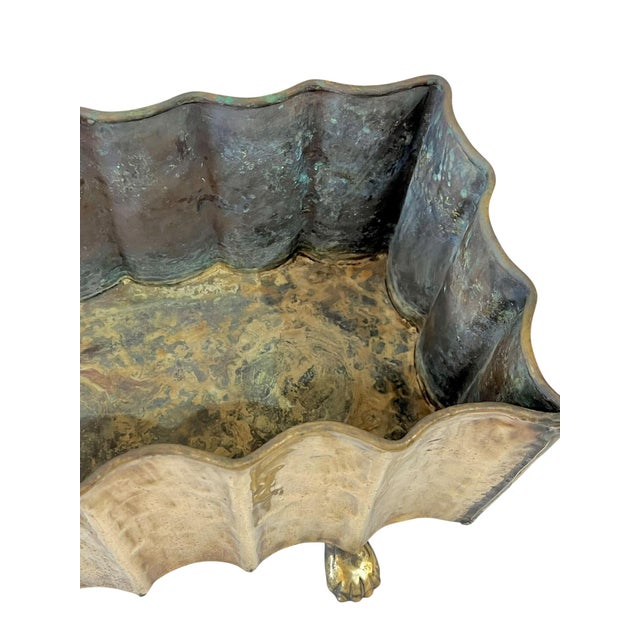 Vintage Mid Century Brutalist Italian Brass Planter Paw Feet For Sale - Image 12 of 18