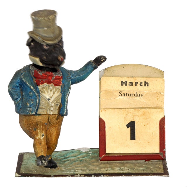 Vienna Cold-Painted Nodding Head Perpetual Calendar Pug Circa 1900 For Sale