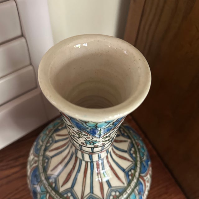 Folk Art Vintage Kütahya Pottery Vase, Iznik Floral Design For Sale - Image 3 of 11