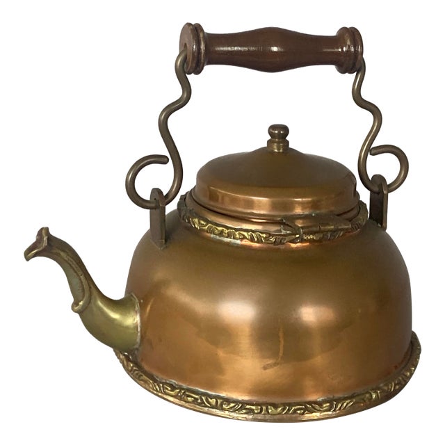 1980s Mexican Solid Copper and Brass Teapot For Sale