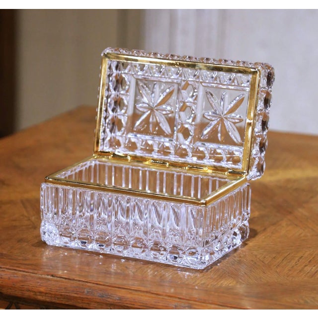 Early 20th Century French Baccarat-Style Cut Glass and Brass Jewelry Box For Sale - Image 4 of 10