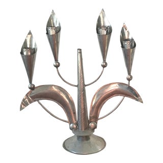 Vintage Mexican Stamped Tin Candelabra For Sale