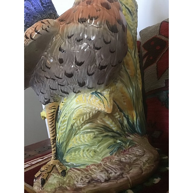 Blue Very Large Vintage 1960s Italian Hand Painted Porcelain Rooster Planter For Sale - Image 8 of 9