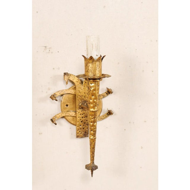 French French Torch-Style Hammered Iron Sconces - A Pair For Sale - Image 3 of 10