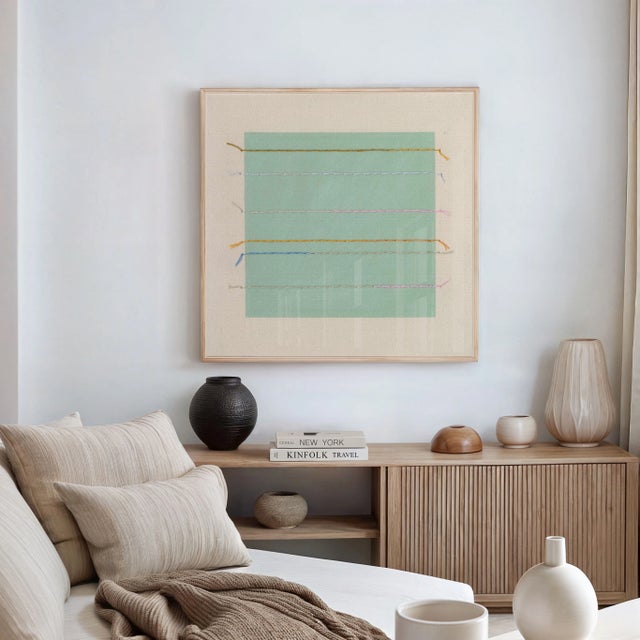 Sage Green Square Geometric Minimalist Art Print by Emily Keating Snyder, 30 X 30 Print in Wood Frame For Sale - Image 4 of 4