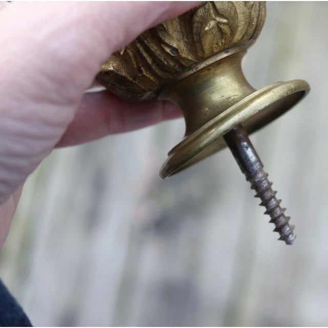 Metal French Style Antique Gilded Bronze Finial for Staircase, Curtain Rod, Bed a Pair For Sale - Image 7 of 10