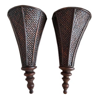 Woven Rattan Wall Shelves - a Pair For Sale