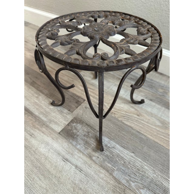 1940s Small Cast Iron Floral Plant Stand For Sale - Image 5 of 6