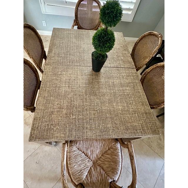 1970s Harrison Van Horn Natural Grasscloth Dining Table With 2 Leaf Extensions For Sale - Image 9 of 12
