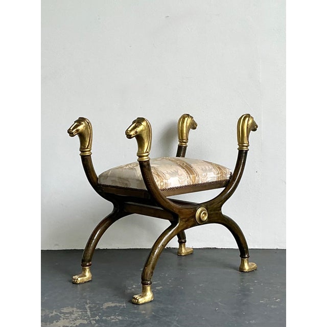 Vintage Egyptian Revival Gilt Ram’s Head Curule Seat For Sale - Image 14 of 15