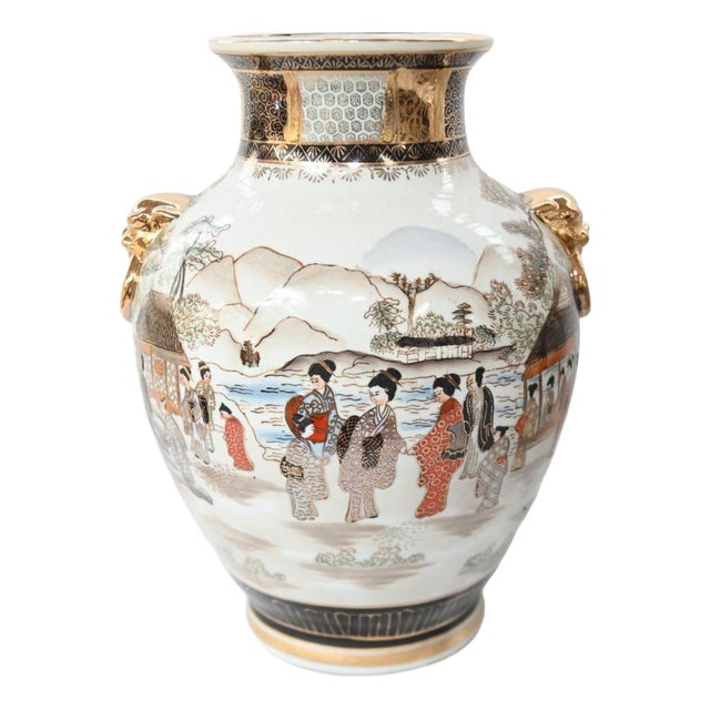 Japanese Satsuma Porcelain Vases Urns, Set of 2 For Sale