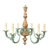 Mid-Century Italian Tole and Pine Swedish Inspired 6 Arm Chandelier For Sale