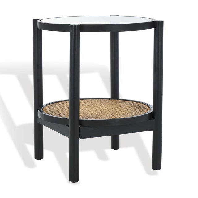 Karyna Rattan & Glass Accent Table With Shelf in Black / Natural For Sale In Philadelphia - Image 6 of 8