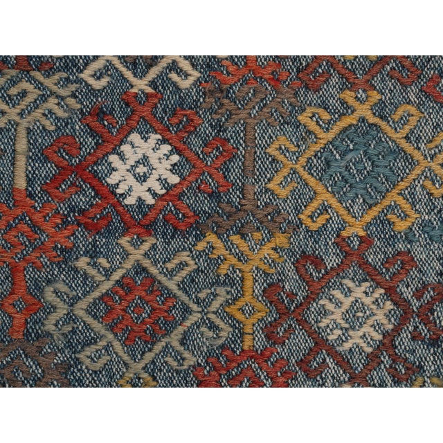 1970s Vintage Handmade Wool Cotton Blue Area Rug For Sale - Image 9 of 11