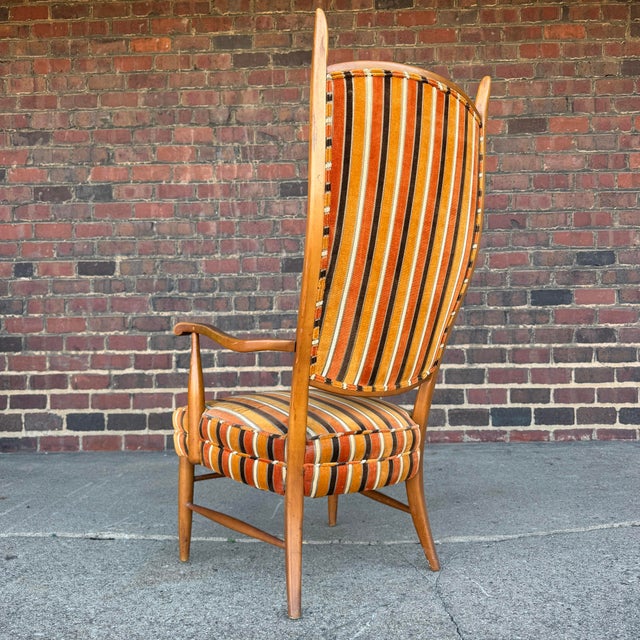Orange Maxwell Royal Orange and Brown Striped Mid-Century Modern High Back Arm Chair For Sale - Image 8 of 12