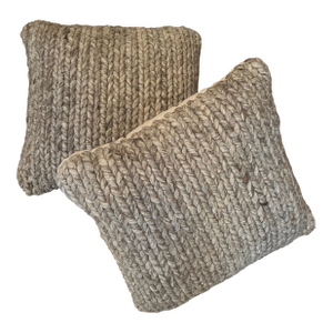 Pair of Grey “Tweedy” Wool and Cotton Bulky Knit Textured Pillows