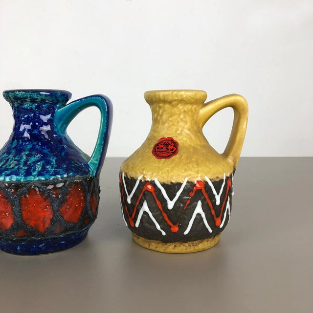 1960s German Multi-Color 215-17 Fat Lava Op Art Pottery Vases from Bay Ceramics, Set of 2 For Sale - Image 5 of 18