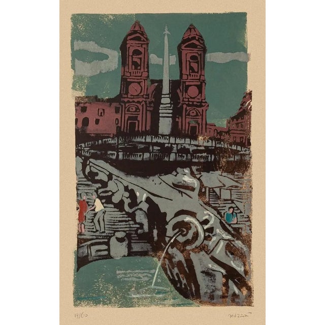 Carlo Mazzoni - Trinita Dei Monti - Original Screen Print - Late 20th Century For Sale