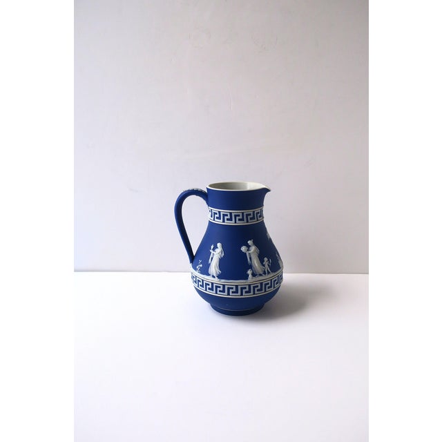 Late 20th Century Wedgwood Jasperware Blue White Pitcher Vase Greek Key Neoclassical English For Sale - Image 9 of 11
