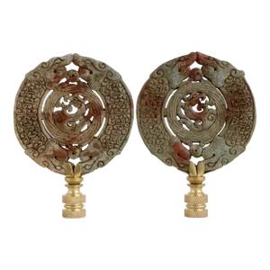 Chinese Carved Stone Lamp Finials on Brass Hardware