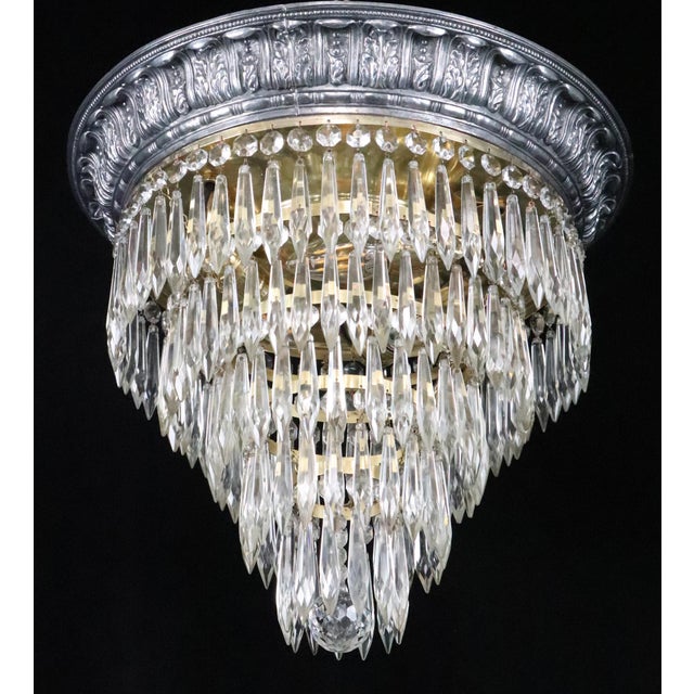 Transparent Neoclassical Crystal Wedding Cake Flush Mount Chandelier For Sale - Image 8 of 13