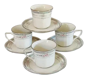 Vintage Noritake Rothschild Pattern Teacups & Saucers S/4