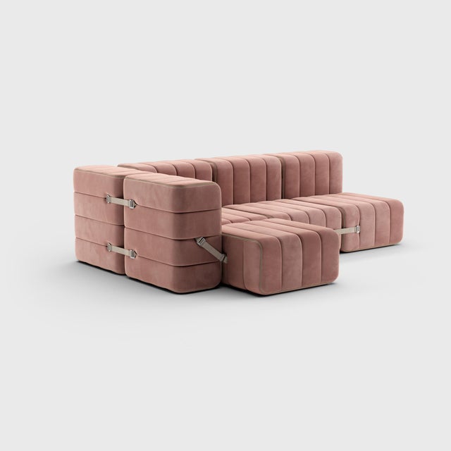 Contemporary Curt Modular Set - Flexible Small Corner Sofa - Barcelona - Lotus - V3347/24 (Pink) by Ambivalenz, Set of 9 For Sale - Image 3 of 5