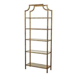Vintage Hollywood Regency Faux Bamboo, Gilt Metal & Glass 5 Tier Etagere For Sale