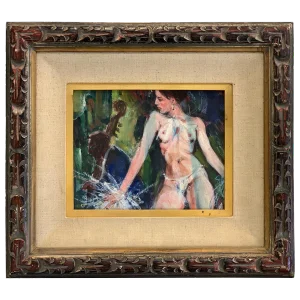Illinois Artist Walter Moskow Nude "Vegas at Night" Oil on Board