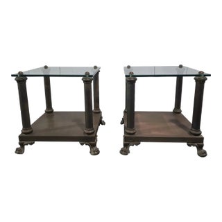 Brass and Glass Claw Foot End Tables - Set of 2 For Sale